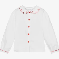Girls White Cotton Heart Blouse