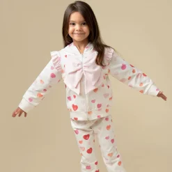 Girls White Cotton Heart Print Tracksuit