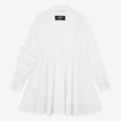 Girls White Cotton Ruffle Shirt Dress