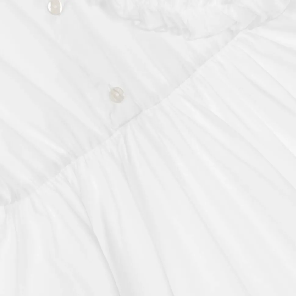 Girls White Cotton Ruffle Shirt Dress
