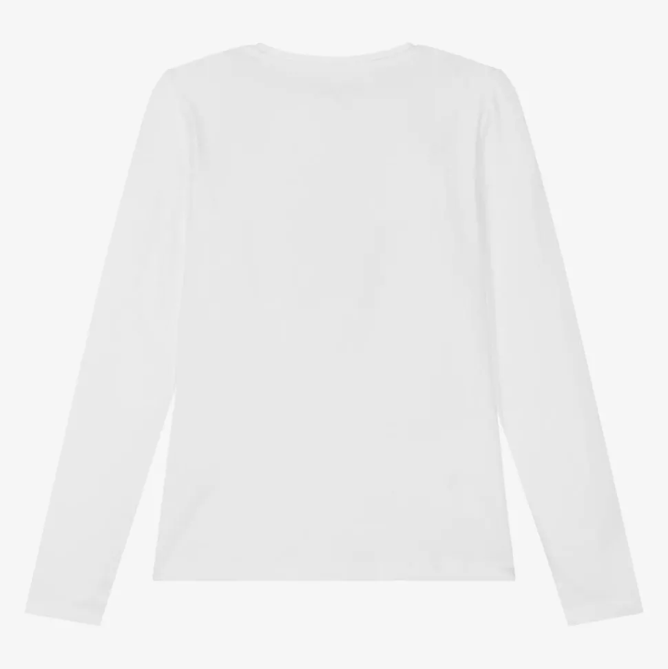 Girls White Cotton Sequin Top