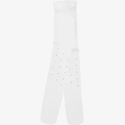 Girls White Diamanté Tights