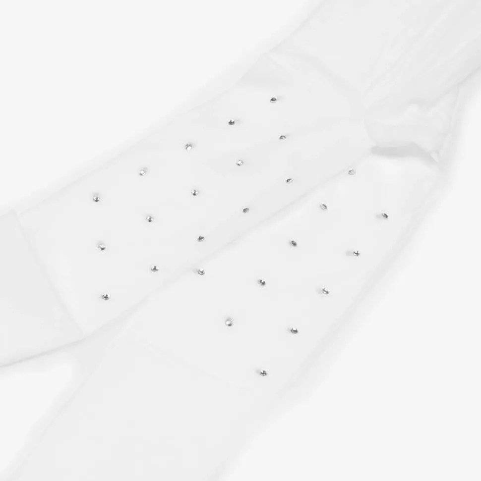 Girls White Diamanté Tights