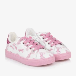 Girls White Leather Barbie Trainers