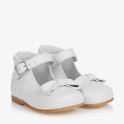 Girls White Leather Bow Shoes