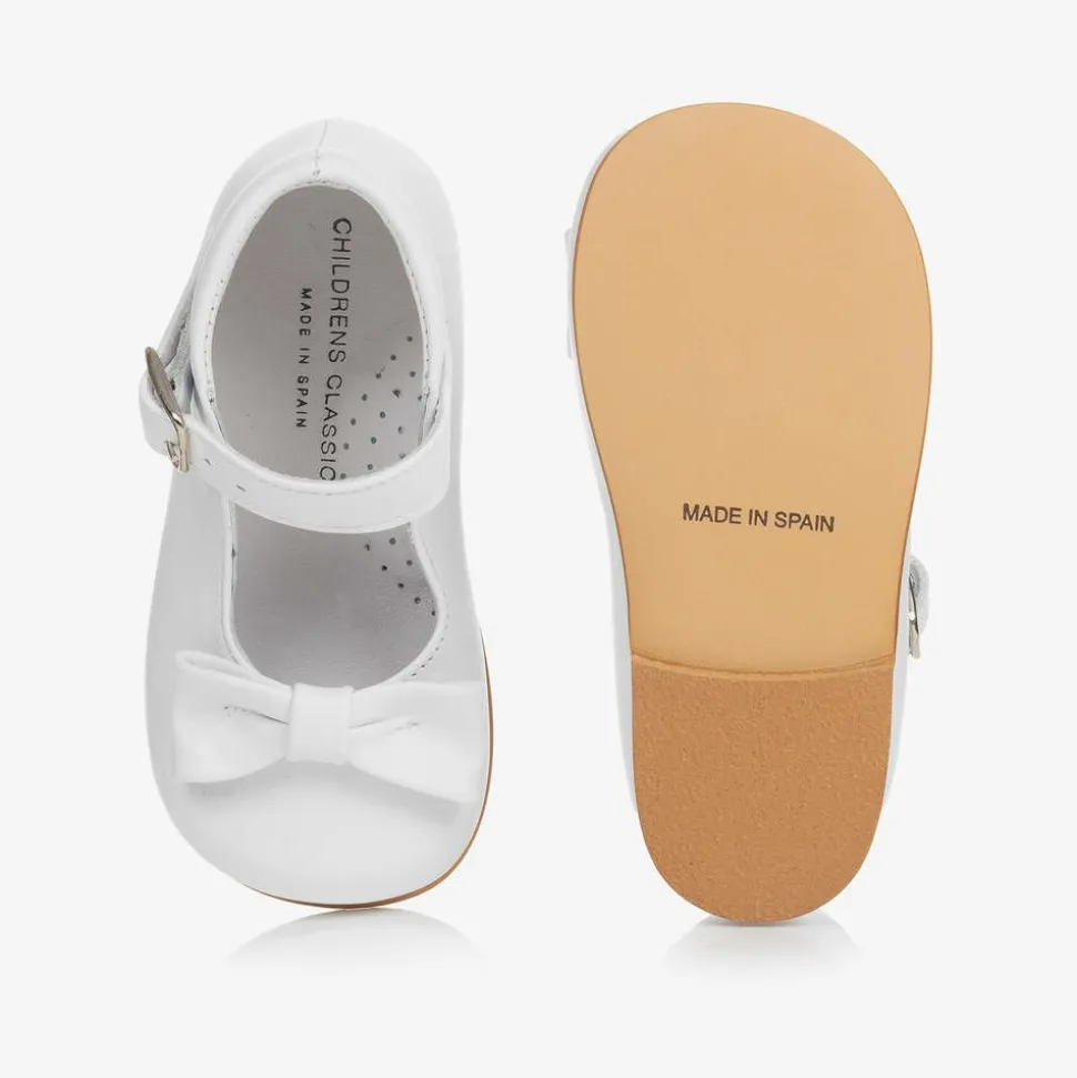 Girls White Leather Bow Shoes