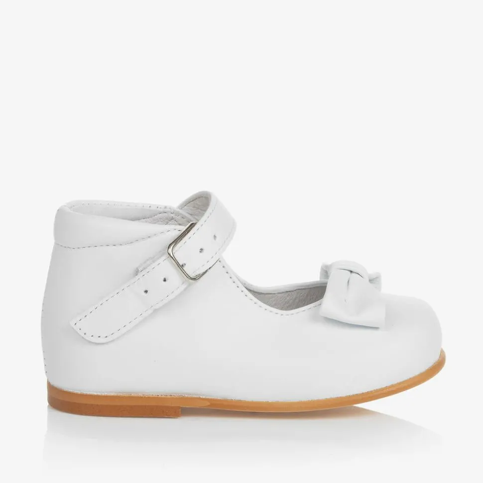 Girls White Leather Bow Shoes