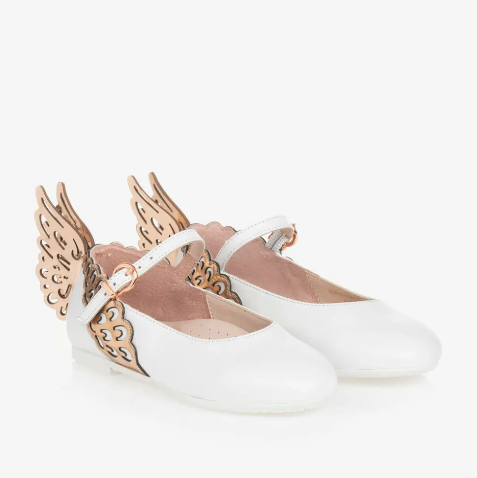 Girls White Leather Butterfly Pumps