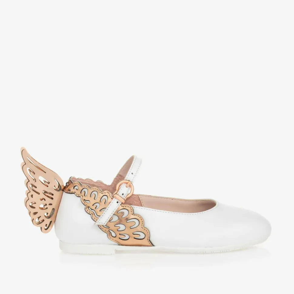 Girls White Leather Butterfly Pumps