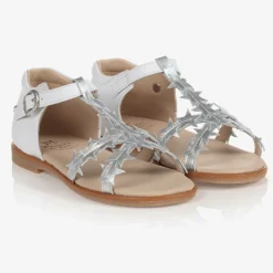Girls White Leather Sandals