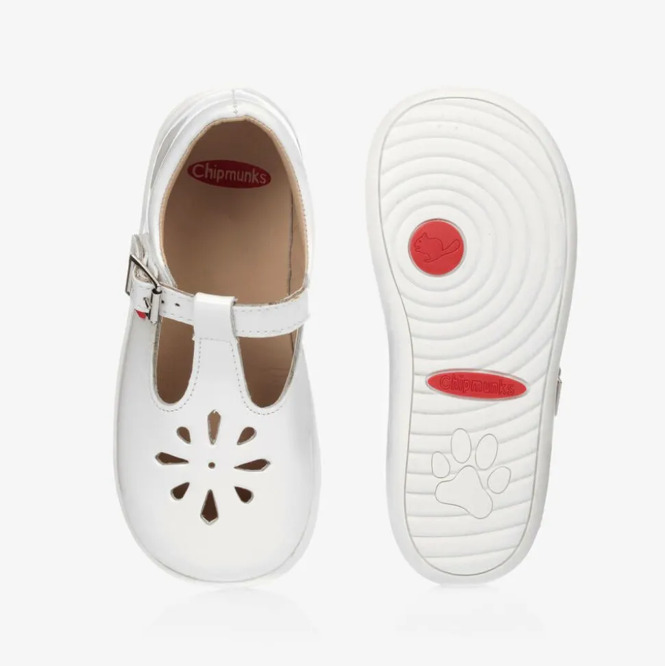 Girls White Leather T-Bar Shoes