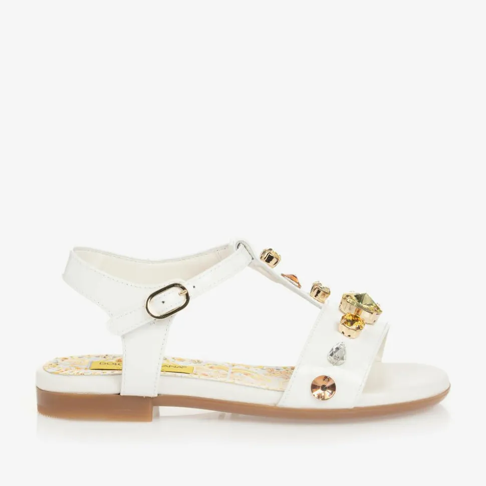 Girls White Patent Leather & Crystal Sandals