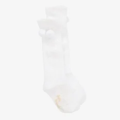 Girls White Pom-Pom Cotton Socks