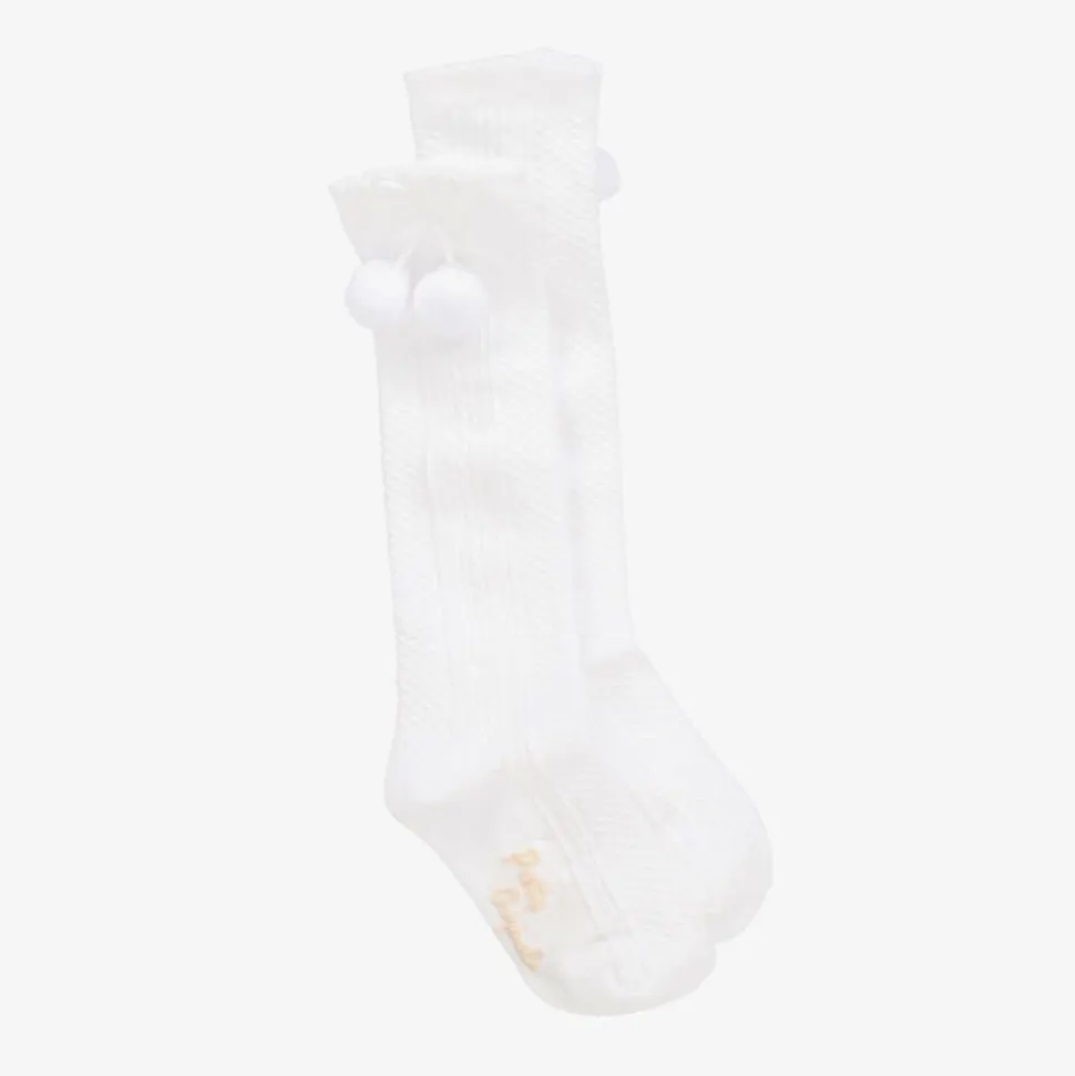 Girls White Pom-Pom Cotton Socks