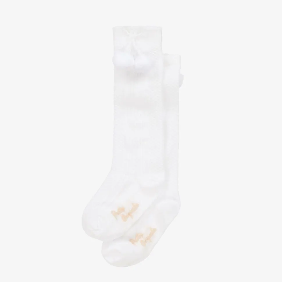 Girls White Pom-Pom Cotton Socks