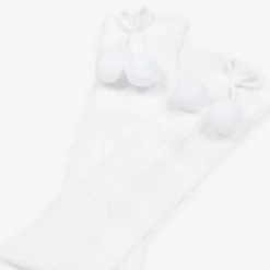 Girls White Pom-Pom Cotton Socks