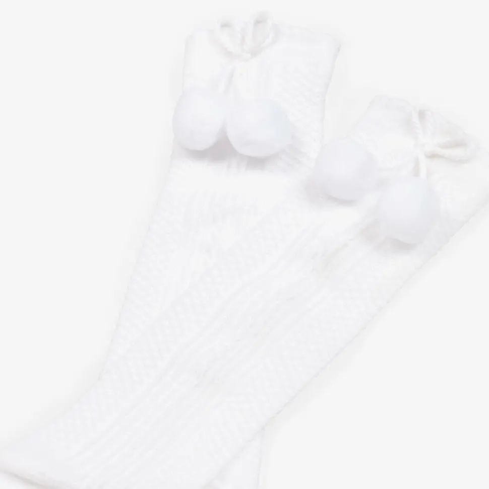 Girls White Pom-Pom Cotton Socks