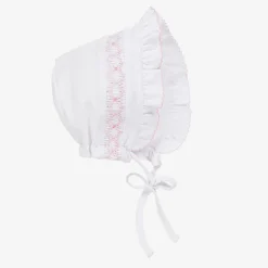 Girls White Smocked Pima Cotton Bonnet