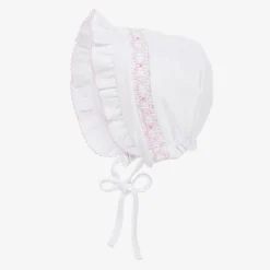Girls White Smocked Pima Cotton Bonnet