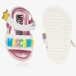 Girls White Star Leather Sandals