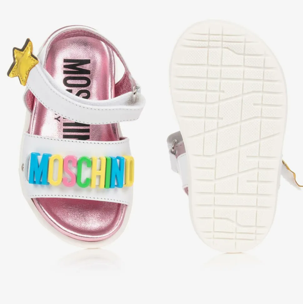 Girls White Star Leather Sandals