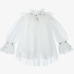 Girls White Tulle Harlequin Top