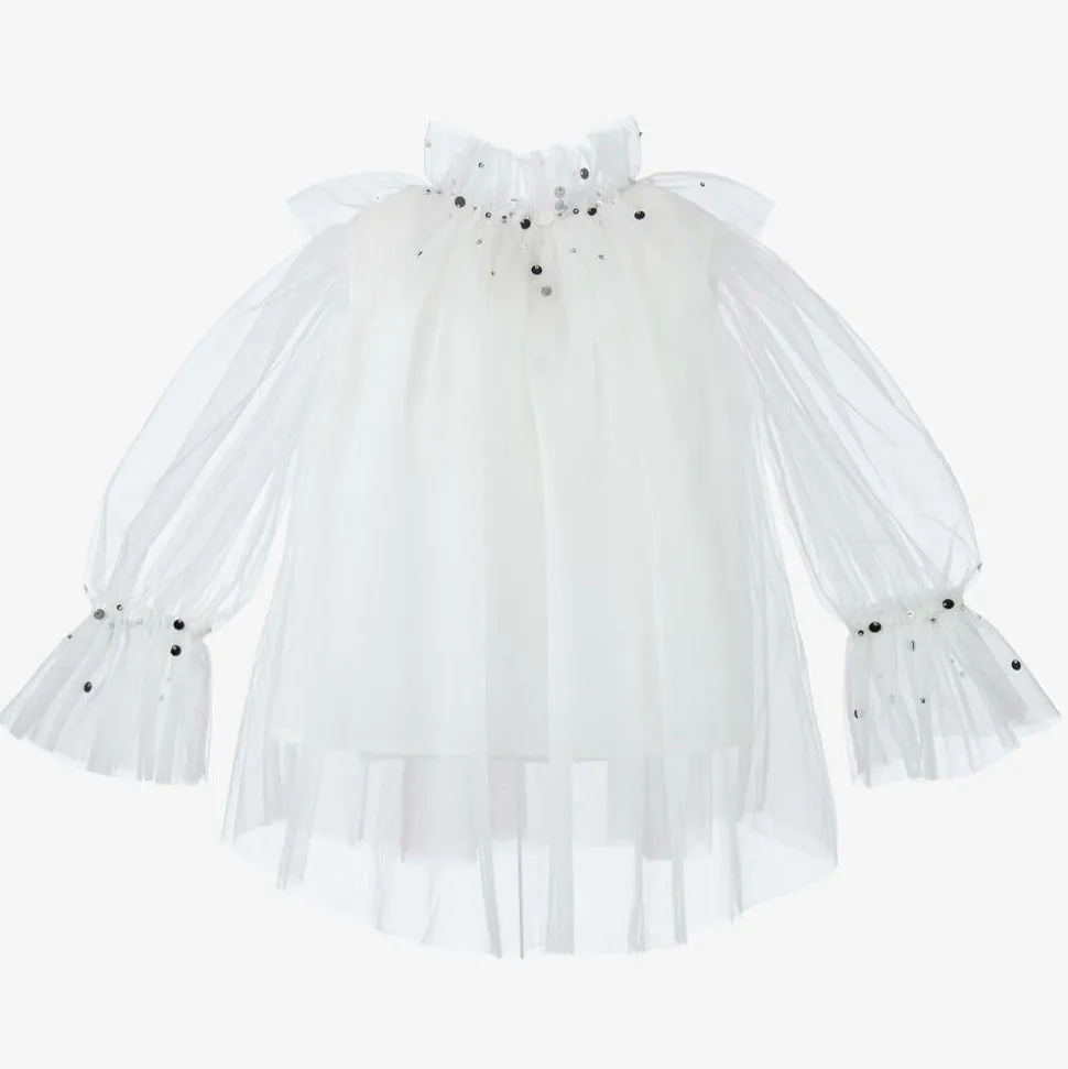 Girls White Tulle Harlequin Top
