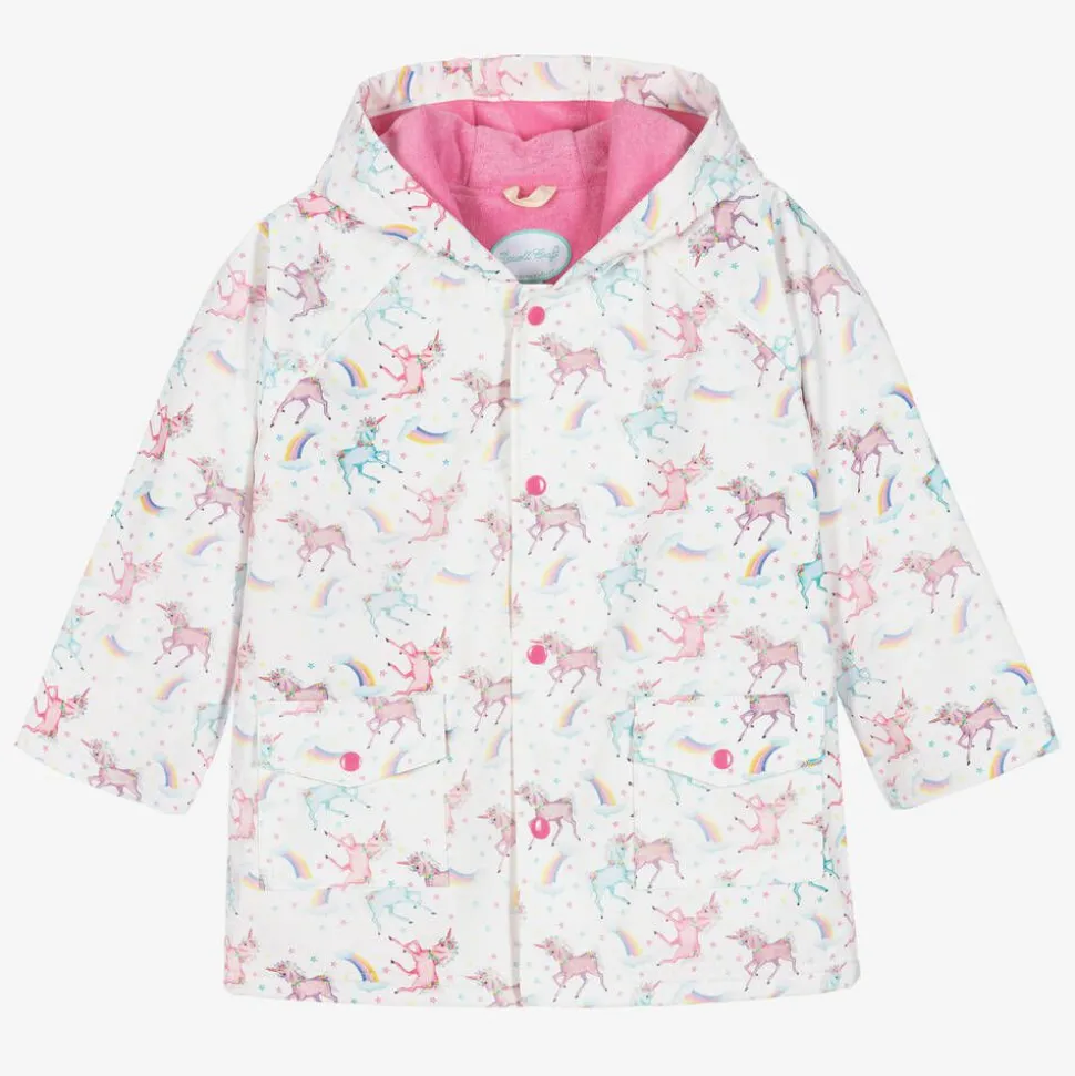 Girls White Unicorn Print Raincoat
