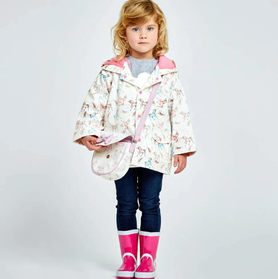 Girls White Unicorn Print Raincoat