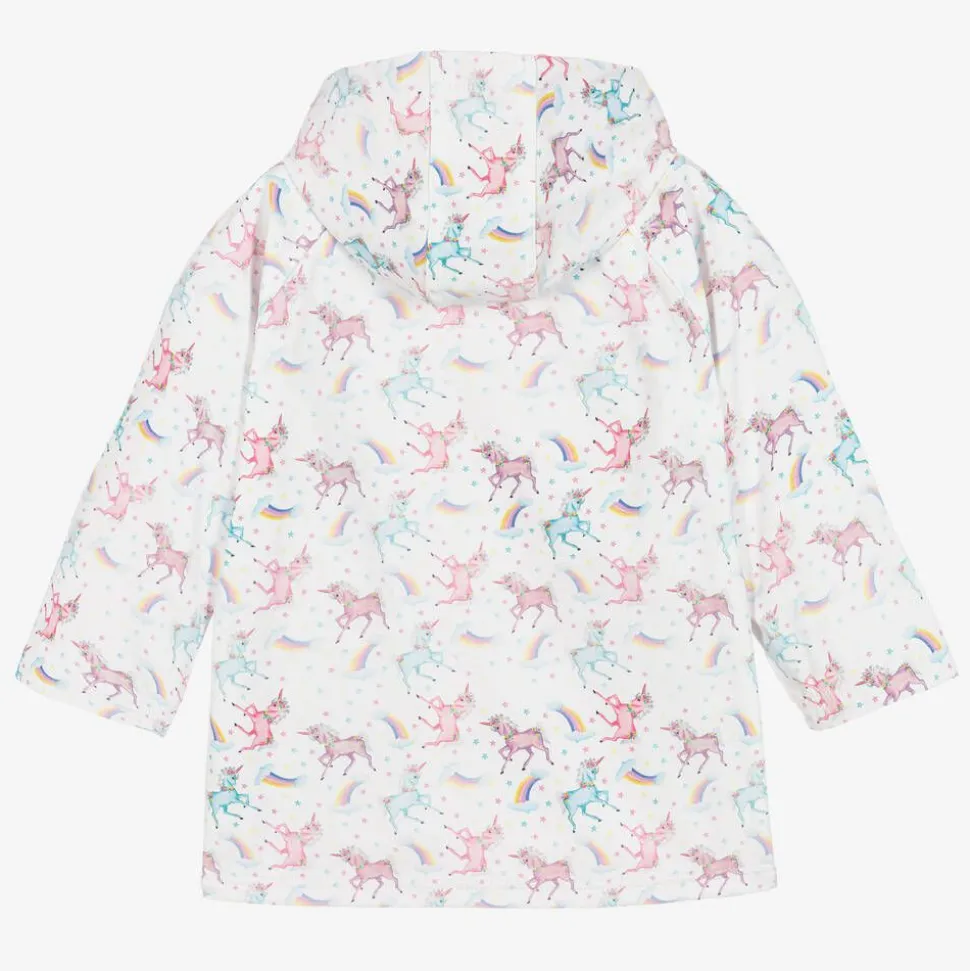Girls White Unicorn Print Raincoat
