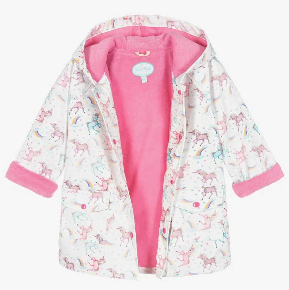 Girls White Unicorn Print Raincoat