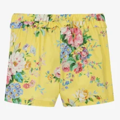 Girls Yellow Cotton Floral Shorts