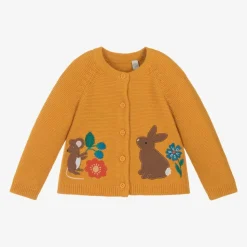 Girls Yellow Cotton Knit Rabbit Cardigan