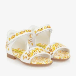 Girls Yellow Leather Majolica Sandals