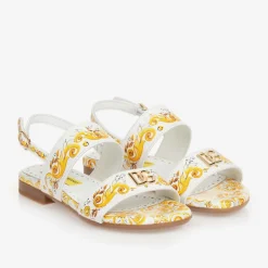 Girls Yellow Leather Majolica Sandals
