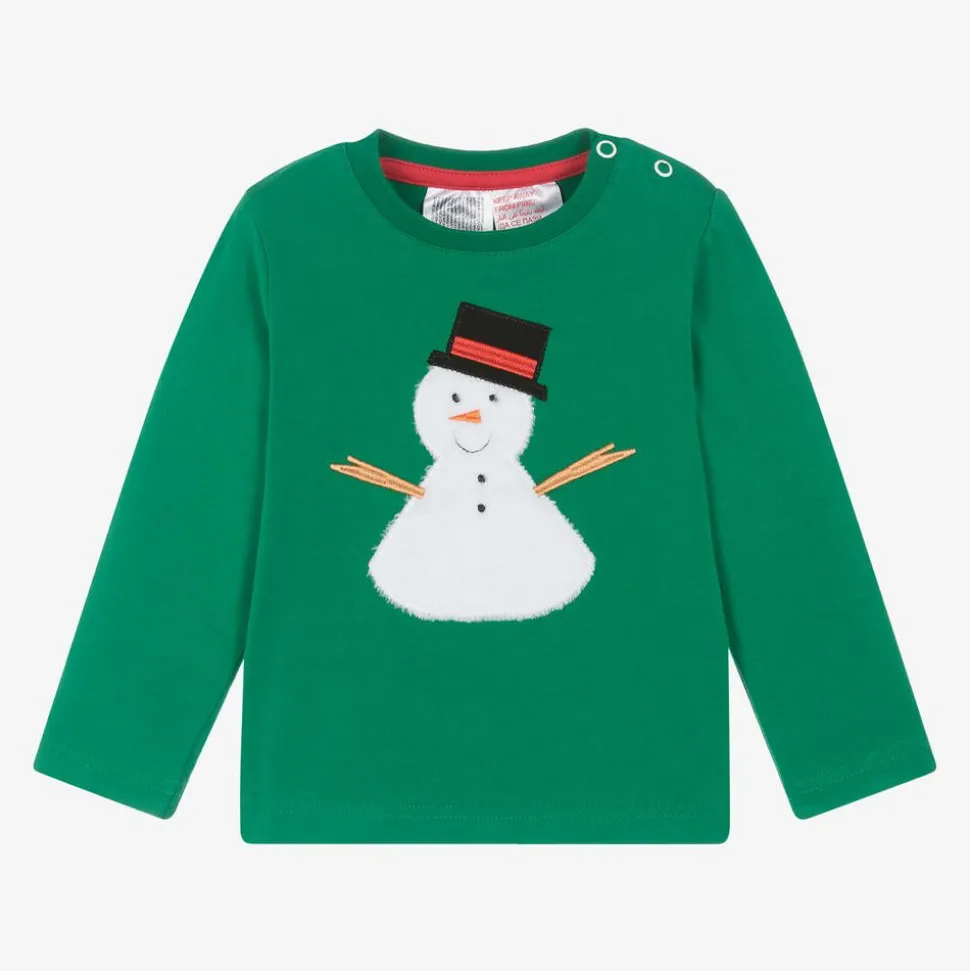 Green Festive Snowman Cotton Top