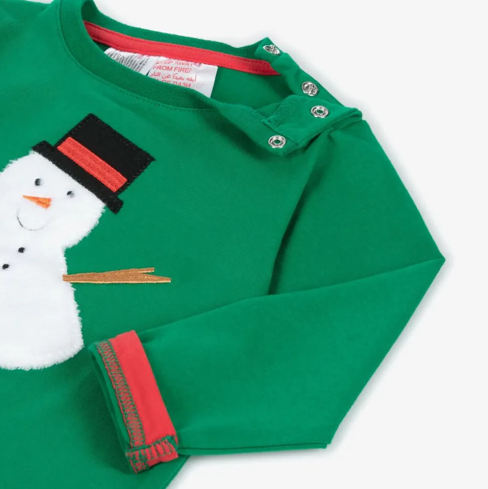 Green Festive Snowman Cotton Top