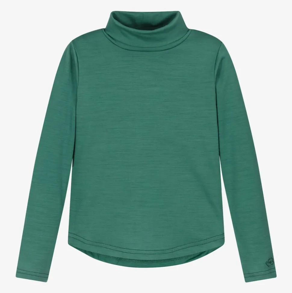 Green Merino Wool Roll Neck Top