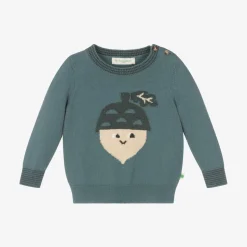 Green Organic Cotton Knit Acorn Sweater