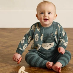 Green Organic Cotton Knit Leaf Cardigan