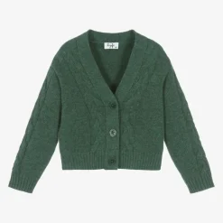 Green Wool Cable Knit Cardigan