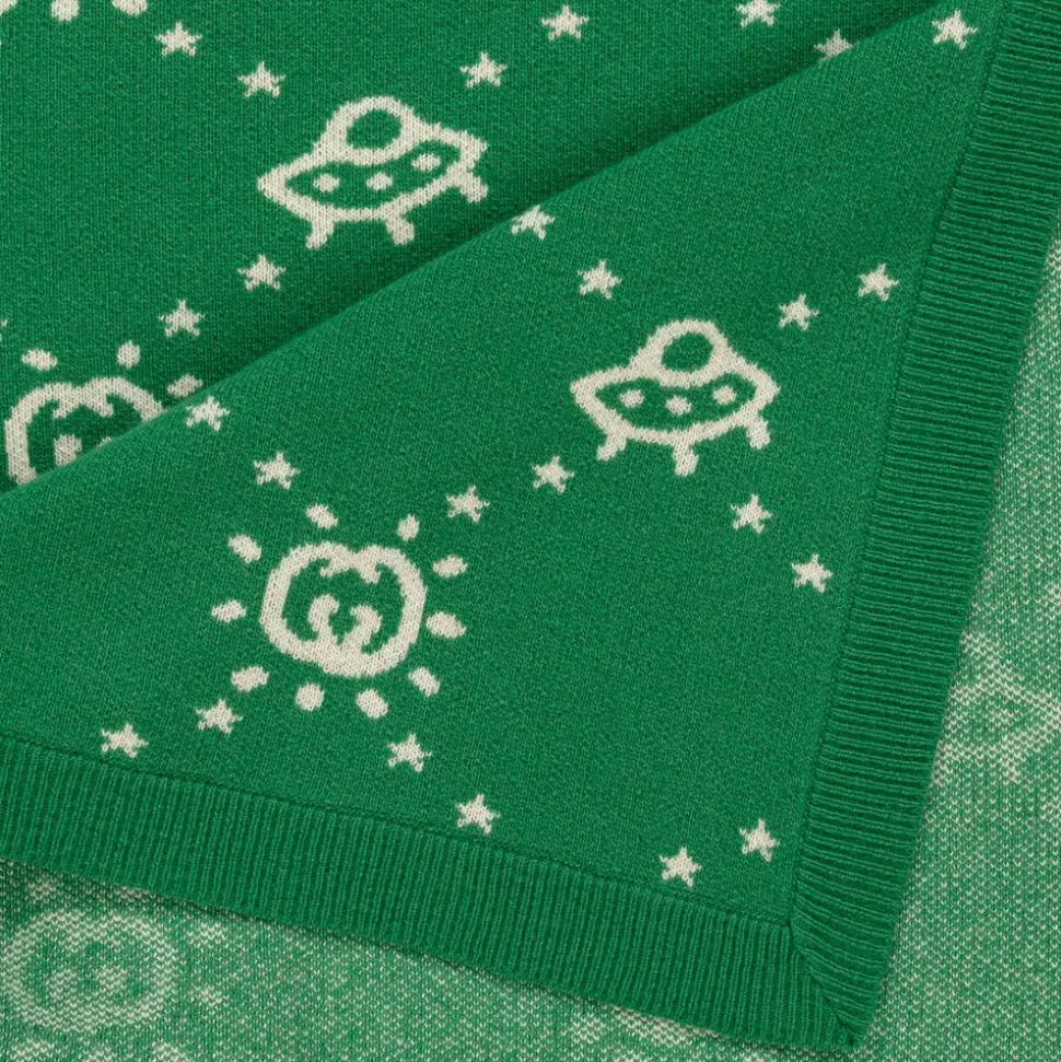 Green Wool Knitted Interlocking G Blanket (85cm)