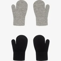 Grey & Black Knitted Mittens (2 Pack)