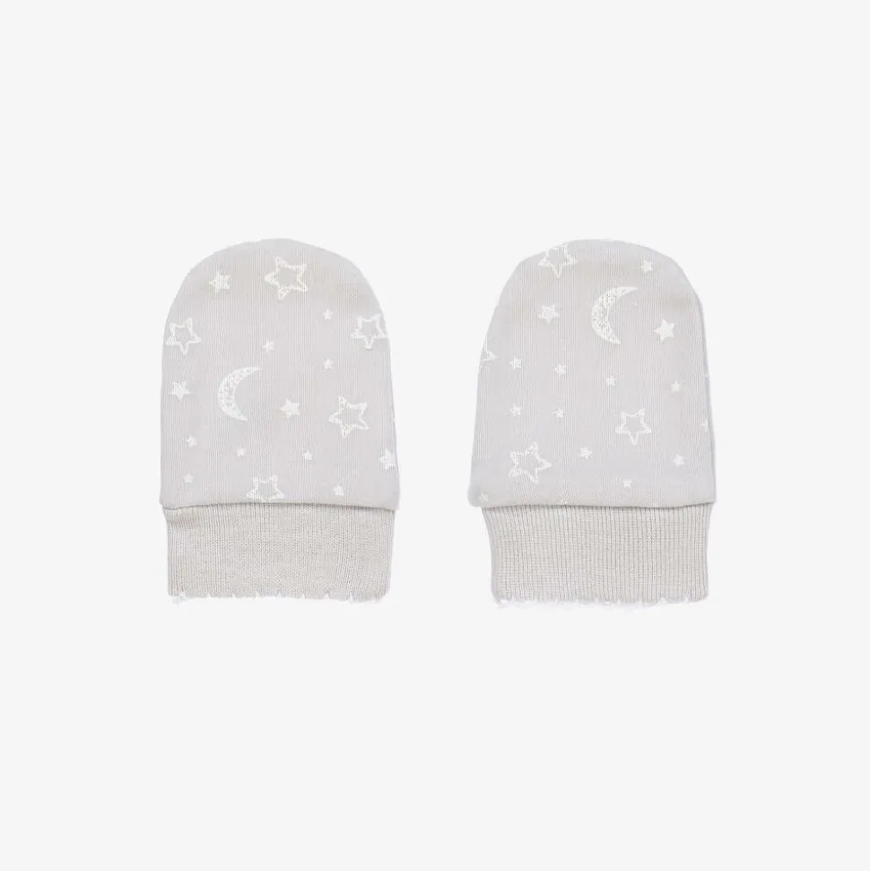 Grey Cotton Crescent Moonlight Scratch Mittens