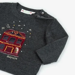 Grey Embroidered Wool Sweater