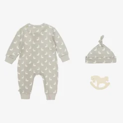 Grey Hare Print Cotton Babysuit Set
