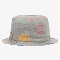 Grey Marl Cotton Happy Faces Bucket Hat