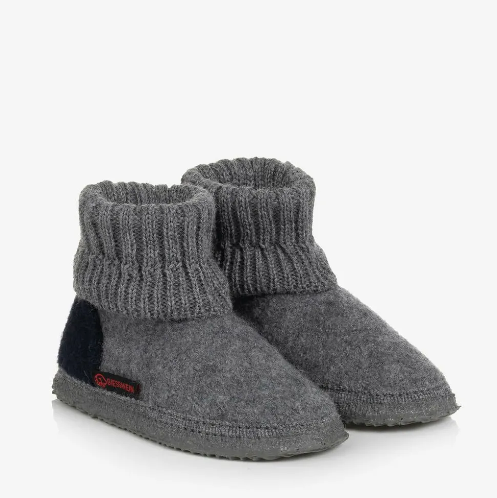 Grey Wool Boot Slippers