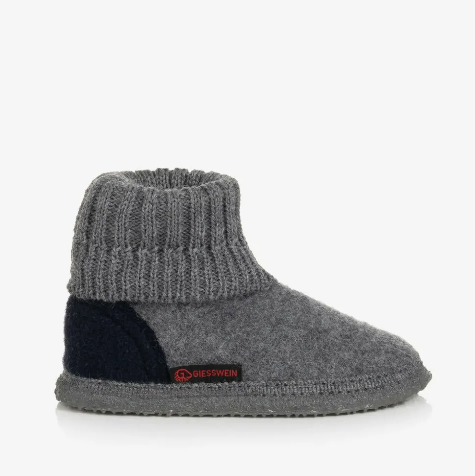 Grey Wool Boot Slippers
