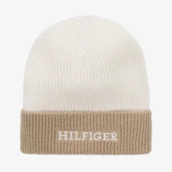 Ivory & Beige Knitted Beanie Hat